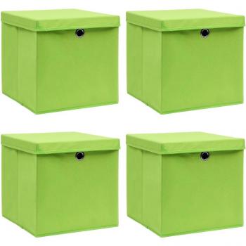vidaXL Storage Boxes with Lids 4 pcs Green 32x32x32 cm Fabric