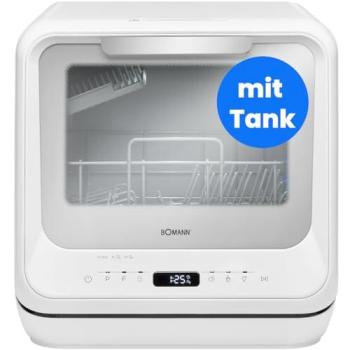 Mini Lavavajillas Bomann TSG 5704 Blanco, 42 cm, con Depósito, 6 Programas, Temperatura de 36-70 °C, Ideal para Camping