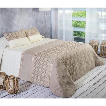 Algodón Blanco Postiga - Colcha bouti jacquard, para cama de 135 cm, 235 x 270 cm, 2 fundas de cojín, 60 x 40 cm, color beige