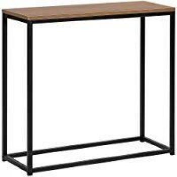 Consola Industrial Rectangular Madera Oscura 80 x 30 cm Base de Metal Negro Delano