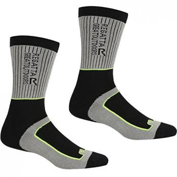 Regatta Samaris 2 Pack Quick Drying Trail Walking Socks - Dark Steel Electric Lime, Size: UK 9-12