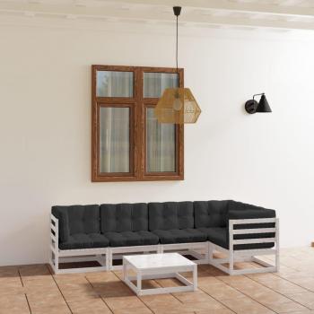 6-Piece Solid Pine Wood Garden Lounge Set with Cushions