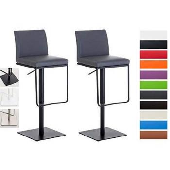 Juego de 2 Taburetes de Bar Panama con Tapizado en Piel Sintética, Altura Ajustable y Giratorios, Color Gris y Estructura Negra