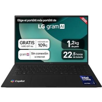 LG Gram 16 Portátil - Intel Core Ultra 7-255H, 32 GB RAM, 1 TB SSD, Pantalla IPS Antirreflejo (2560x1600), 1.199 g, 22