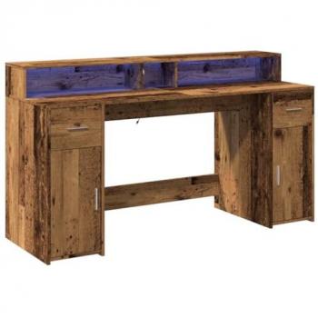 Escritorio con LED de madera ingeniería envejecida 160x55x91 cm