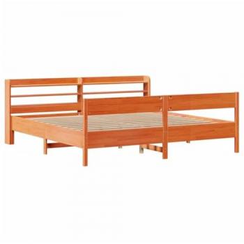 Cama sin colchón de cera marrón 200x200 cm en madera de pino