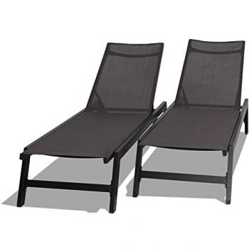 Conjunto de 2 tumbonas de jardín Nilo - Aluminio y textileno, respaldo ajustable en 5 posiciones, gris antracita