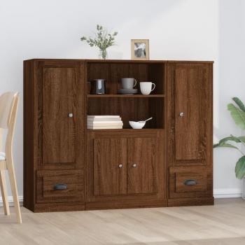 Aparador alto 3 piezas de madera contrachapada marrón roble multicapa