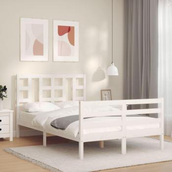 Cama individual de madera maciza blanca con cabecero 120x200 cm
