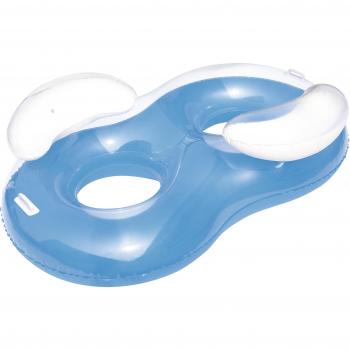 BESTWAY 43009 - Flotador Hinchable Doble Anillo 117x188 cm Para Dos Personas Azul y Blanco con Reposacabezas Incorporados, Agarraderas y Parche de Reparación