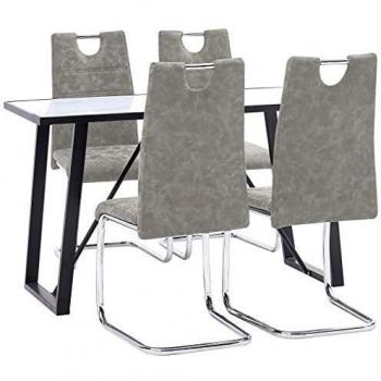 vidaXL Juego Comedor 5 Piezas Cuero Sintético Mobiliario Decoración Interior Casa Hogar Robusto Duradero Resistente Funcional Práctico Útil Gris Claro