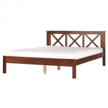 Cama King Size de Madera Oscura con Somier de Listones y Cabecero 160 x 200 cm Tannay