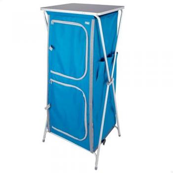 Armario de Tela Plegable para Camping Aktive, 62x53x140 cm, 4 Niveles, Azul, Estructura de Aluminio, 2 Puertas Cremallera, Tejido de Polié