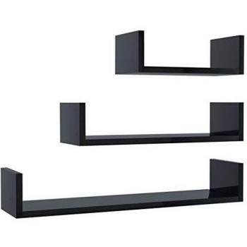 3-Piece High Gloss Black Engineered Wood Wall Shelves