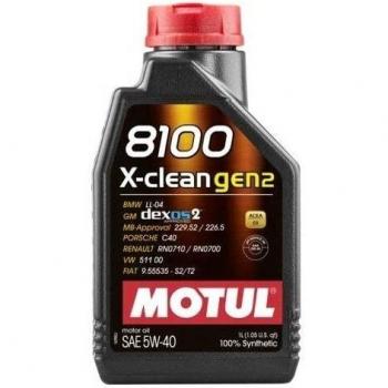 Aceite de motor MOTUL 8100 X-Clean GEN2 5W40 1L - Aceite sintético, viscosidad 5W-40, compatible con motores diésel y gasolina, bajo contenido en cenizas,