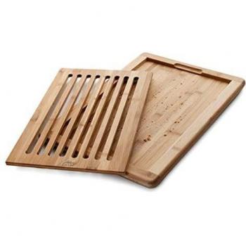 Lacor Tabla de Cortar Pan de Bambú, con Bandeja recogemigas, Robusta y Resistente, 8 Canales horizontales, Madera, 40x30x2cm
