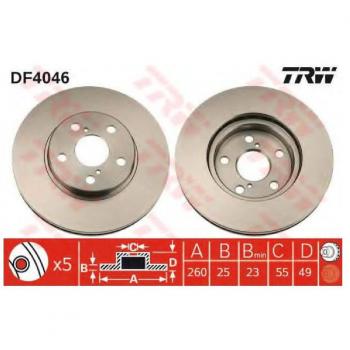 Disco de freno TRW DF4046 frente, ventilado, altamente carbonizado, 1 pieza