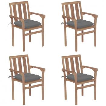 Stackable Garden Chairs with Cushions - Set of 4 Solid Teak Wood