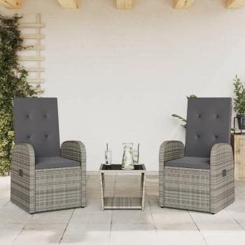 3-Piece Grey Poly Rattan Garden Dining Set with Cushions