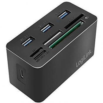 LogiLink CR0046 - Lector de Tarjetas USB 3.2 Gen 1 para Tarjetas MS/SD/M2/microSD/CF y 3 Puertos USB