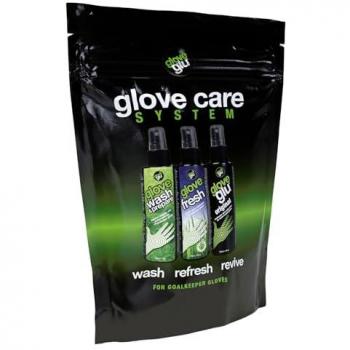 GloveGlu - Glove Care System Set de Productos Mantenimiento Guantes de Portero Fútbol, incluye reactivador de grip, limpiador de suciedad y eliminador de olor, 3 x 120 ml
