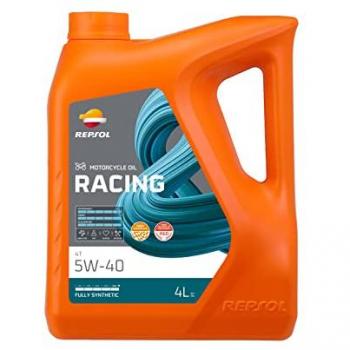 Aceite Repsol Racing 4T 5W40 4L, aceite lubricante sintético para moto, formulación específica para motores de cuatro tiempos, viscosidad 5W-40, capacidad de 4 litros