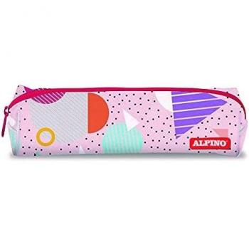Alpino Estuche Geométrico Multicolor con Cremallera, Tamaño 21x6x5cm, Colores Negro, Naranja, Rosa, Púrpura, Rojo, Turquesa y