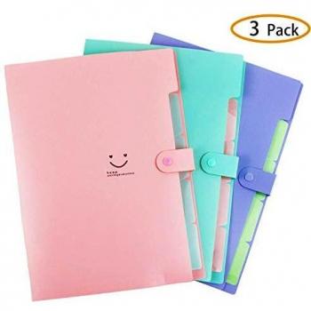 Plastic Expanding File Folders Accordion Document Organizer A4 Letter Size with Snap Closure for School and Office,Pink,Green,Violet 3-Pack