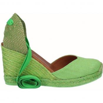 Alpargatas de cuña alta de lino en color verde