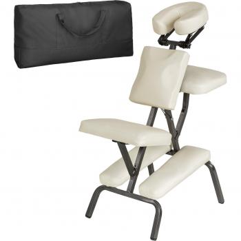 Silla de masajes Tectake de poli piel beige con acolchado extra grueso (hasta 9 cm), gran estabilidad gracias a su sólida estructura de metal, incluye bolsa de transporte con asas