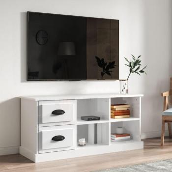 Mueble de TV de madera contrachapada pulida blanca, dimensiones 102x35,5x47,5 cm