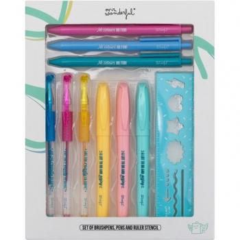 Set de escritura Mr Wonderful con rotuladores, bolis y plantillas para diseñar de maravilla, 24 piezas, dimensiones 19x24x2 cm