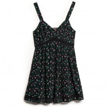 Vestido Corto Sin Mangas con Encaje Estampado Floral Negro Cosmos Superdry