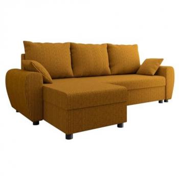 Sofá rinconero Memphis 123, amarillo, con función de descanso y caja de ropa de cama, 242x139x83cm