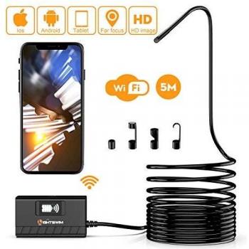 Lightswim Endoscopio inalámbrico, 5.5mm 1080P HD Cámara de inspección con boroscopio WiFi con Zoom con 6 Luces LED para Android y iOS Smart Phone Tablet 5M