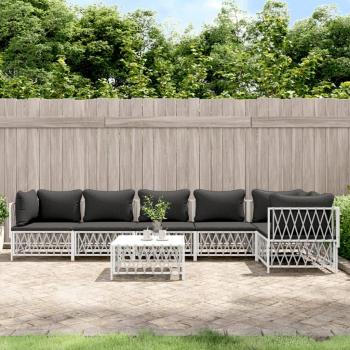 7-Piece White Steel Garden Lounge Set with Cushions