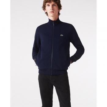 Lacoste Regular Fit Brushed Fleece Men's Zippered Sweatshirt - Navy Blue - Size M