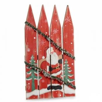 Cartel Colgante de Papá Noel con Luz LED Roja - Decoración Navideña en Plástico y Madera MDF (6 Unidades) 34,7 x 4 x 60 cm