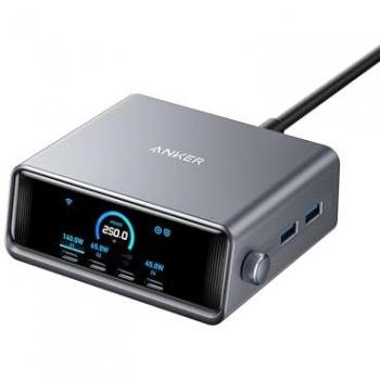 Cargador Anker Prime 250W GaN, 6 Puertos USB-C y USB-A, con Pantalla LCD y Control Inteligente