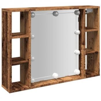 Mueble con espejo y LED de madera ingeniería envejecida 76x15x55cm