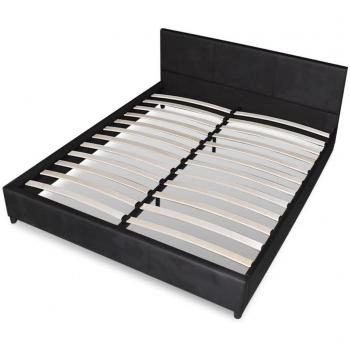 vidaXL Cama doble de matrimonio, cuero artificial negro, 140 x 200 cm