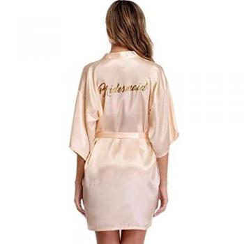Vlazom Kimono Mujer Bata para Satin Mujer, Albornoces para Mujer de Batas Novia Boda de Pijamas para Kimono dama de honor Suave y Sexy,L,Champn - dama de honor