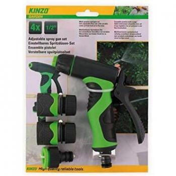 Kit de Riego Kinzo 4 Piezas con Pistola de Pulverización Ajustable y Conexiones de 1/2