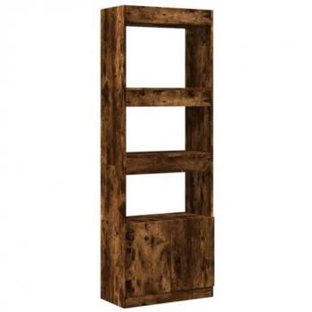 Aparador Alto de Madera de Ingeniería en Roble Ahumado 63x33x180 cm Marrón, Multifuncional como Librería y Estante