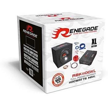 Renegade RBK1100XL Subwoofer + amplificador + también cables bajo Pack 1100 Watt