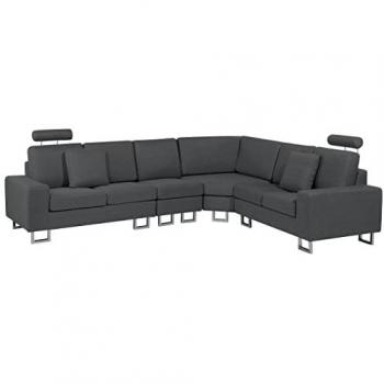 Sofá modular esquinero de 6 personas en poliéster gris oscuro con reposacabezas ajustables Stockholm