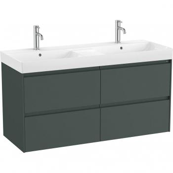 Mueble de baño doble con 4 cajones y 2 lavabos Ona Roca, color verde mate