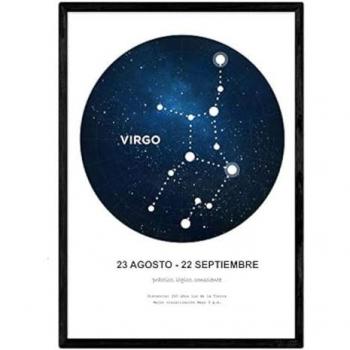 Lámina A4 de la Constelación Virgo con Símbolo del Zodiaco y Fondo Blanco sin Marco