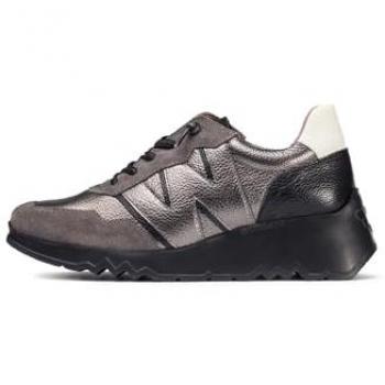 Wonders - Zapatillas deportivas de mujer de piel vacuna con cordones elásticos, modelo E-6750, color gris plomo, con cuña y talla 40