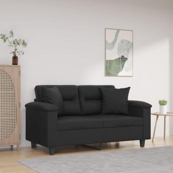Sofá de 2 plazas con almohadas en cuero sintético negro de 120 cm
